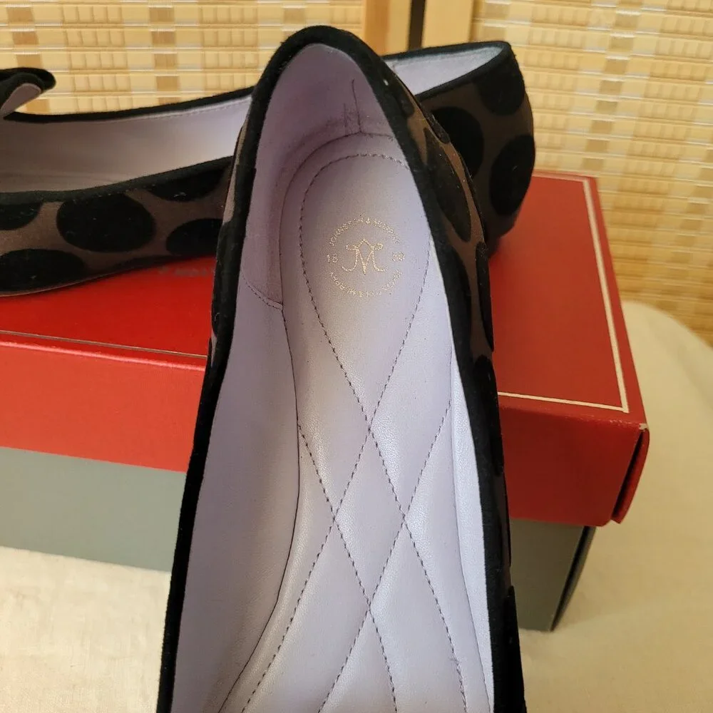 JOHNSON AND MURPHY Black Satin Smoking Ballet Flats - Picture 2 of 6